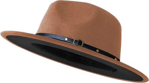Vista 19 de Sombreros de ala ancha tipo Fedora para mujeres y hombres, sombrero de vestir de dos tonos, sombrero de fieltro tipo Panamá en dos tallas para Negro