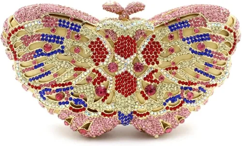 Vista 9 de Bolso de mano personalizado para mujer, con diamantes de imitación, calabaza, helado, mariposa, búho, cisne, bolsa de noche, Rosa (Swan Pink)