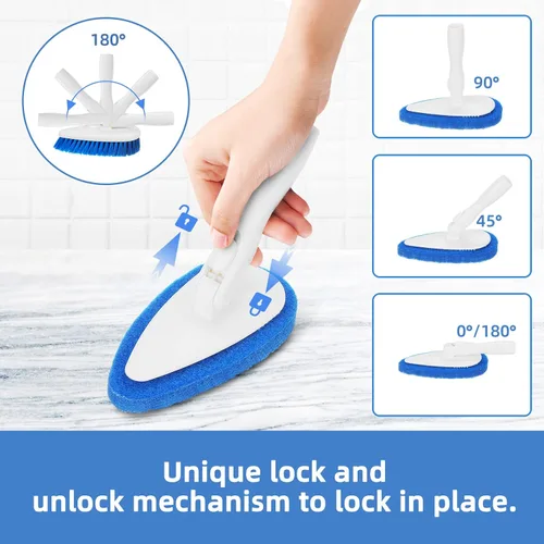 Vista 5 de Qaestfy Cepillo de limpieza para bañera y azulejos con mango largo ajustable de 51 pulgadas, cepillo de limpieza de bloqueo en su lugar, cabezal