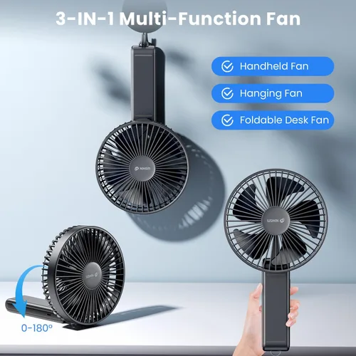 Vista 6 de WSKEN Ventilador de escritorio pequeño y silencioso: ventilador portátil plegable de 180° con pilas, ventilador de mano recargable de 6 pulgadas