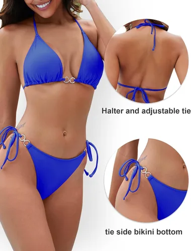 Vista 5 de Evolyline Women's O Ring Bikini Set 2 Piece Women's Bikini Swimsuit Sexy Thong Spaghetti Strap Triangle Swimsuit Bathing Suit