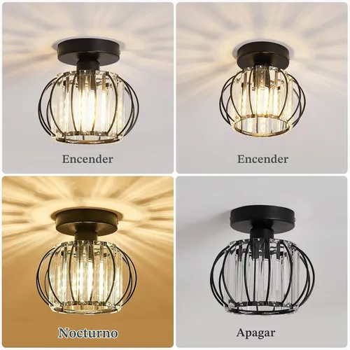 Vista 4 de YYJLX Paquete de 2 Lámparas de Techo Semiempotradas Modernas Pequeña Lámpara de Araña de Cristal Mini Lámpara de Techo Interior para Baño Pasillo