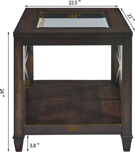 Vista 3 de LEEMTORIG Mesa auxiliar de vidrio de madera maciza para sala de estar, moderna mesa auxiliar grande de granja con almacenamiento, mesa auxiliar