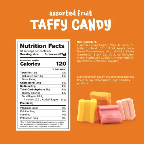 Vista 2 de Taffy Candy Bolsa de 2.2 libras – Aproximadamente 245 unidades Caramelos masticables de frutas envueltos individualmente Dulces masticables