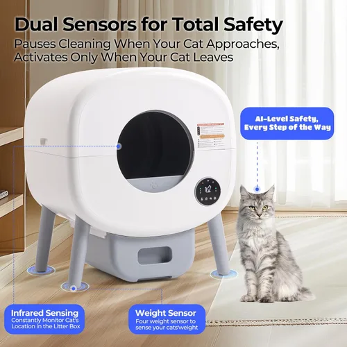 Vista 4 de Fsitego - Arenero para gatos autolimpiable: Arenero automático extra grande para múltiples gatos, control de olores, bajo nivel de ruido, control