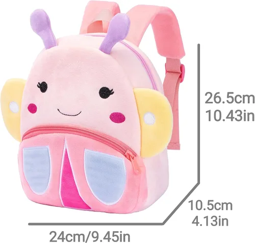 Vista 2 de JoyRokaro Mochila de mariposa para niños pequeños, bonita bolsa de felpa de dibujos animados de 10 pulgadas, mochila preescolar para niñas de 2 a 6