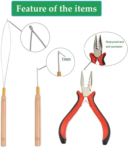Vista 2 de Juego de herramientas de extensiones de cabello de micro eslabones de 3 piezas para micro anillos nano Mini alicates para el pelo con diseño de 3