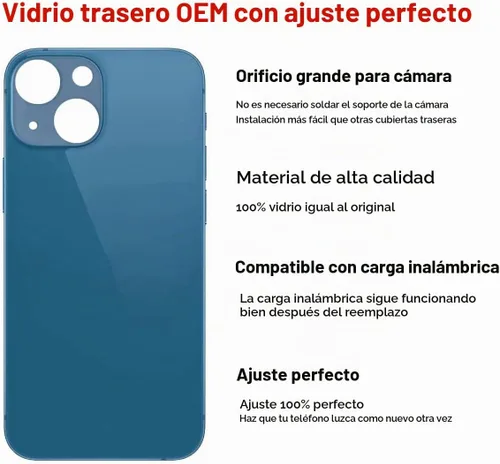 Vista 3 de Reemplazo de cristal trasero OEM para iPhone 13 mini 5.4 pulgadas (azul) con kit de herramientas de reparación