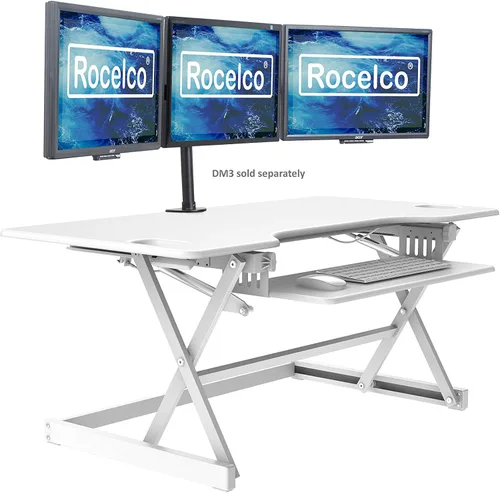 Vista 17 de Rocelco - Convertidor de escritorio para trabajar de pie con altura ajustable de 32 pulgadas - Estación de trabajo para computadora sentada o de pie