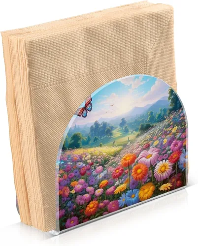 Vista 2 de Servilleteros de flores de primavera con mariposas para mesas, servilleteros de acrílico transparente, servilleteros de cóctel para cocina