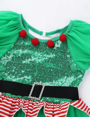 Vista 5 de zdhoor Disfraz de elfo de Navidad para niños y niñas vestido de fiesta de Navidad lentejuelas para cosplay trajes festivos