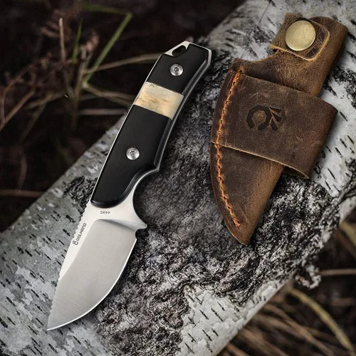 Vista 2 de Cool Hand Cuchillo de transporte horizontal de 5.98 pulgadas, cuchillos de caza de supervivencia compactos de espiga completa, funda de cuero
