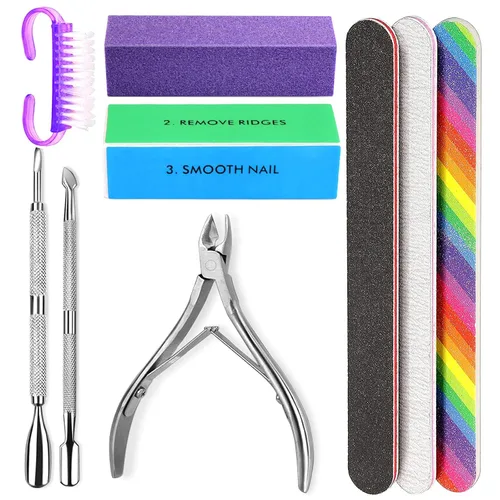 Vista 7 de Lima de uñas rectangular de doble cara y pulidor, esponja de bloque pulido, cepillo de uñas, viene con pinza de cutícula y empujador, kit