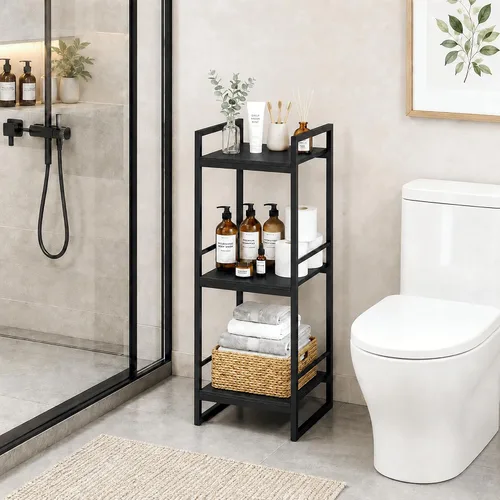 Vista 2 de BYFU Estante abierto de almacenamiento de 3 niveles para baño, estante de almacenamiento de esquina de metal independiente para baño, cocina, sala
