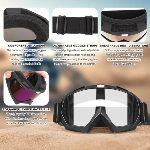 Vista 4 de Gafas de Motocicleta, Gafas para Moto de Tierra ATV Todoterreno Motocross Protectoras, Casco de UTV para Adultos, Jóvenes y Niños
