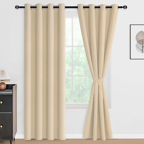 Vista 14 de DWCN - Cortinas 100% opacas para dormitorio con forro negro, cortinas de ventana de doble capa con aislamiento térmico que oscurecen toda la Azul