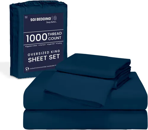 Vista 16 de SGI Bedding 108" x 108" Juego de sábanas de 4 piezas de tamaño Alaskan King de 1000 hilos 100% de algodón egipcio - Sábanas de bolsillo profundo