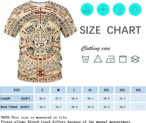 Vista 4 de Camiseta azteca para hombre con diseño de tótems mayas con estampado mexicano