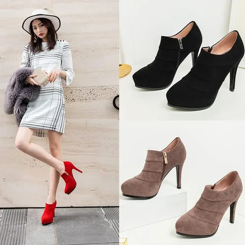 Vista 6 de Botines de tacón alto para mujer, con plataforma, tacón de aguja, puntera puntiaguda, con cremallera, zapatos