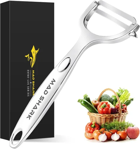 Vista 10 de MAD SHARK Peladores de verduras ultra afilados para cocina, frutas, manzanas, patatas, diseño con mango ergonómico antideslizante, acero inoxidable