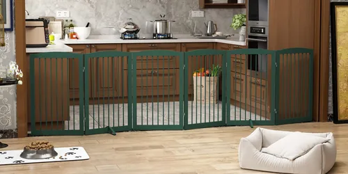 Vista 33 de PUPETPO Puerta independiente para mascotas para perros, puerta plegable de madera para perros para casa, escaleras, entradas, valla de seguridad