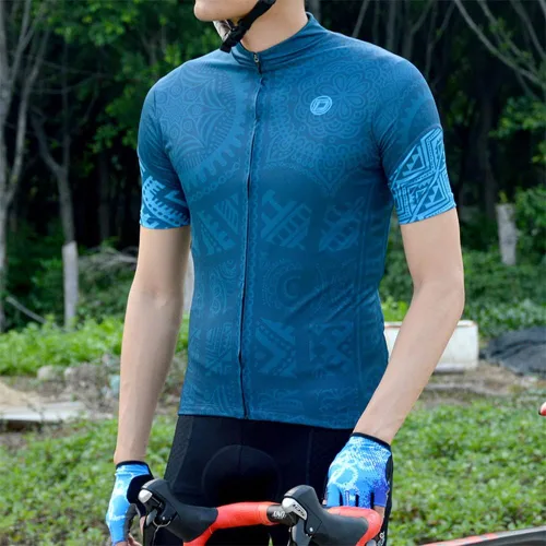 Vista 3 de Darevie Jersey de ciclismo para hombre, secado fresco, para ciclismo, profesional, con bolsillos, color azul marino