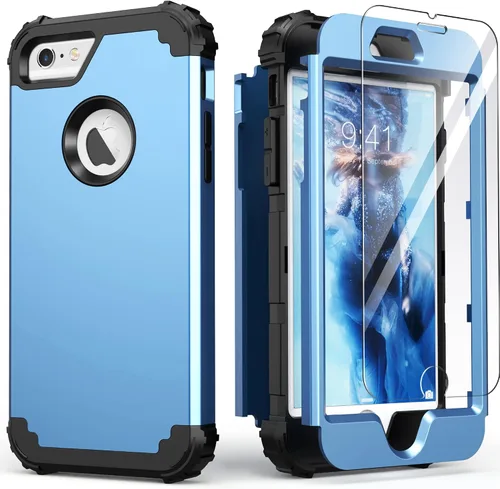 Vista 18 de IDweel Funda para iPhone 6S, funda para iPhone 6 con protector de pantalla, 3 en 1, resistente, absorción de impactos, cubierta de policarbonato
