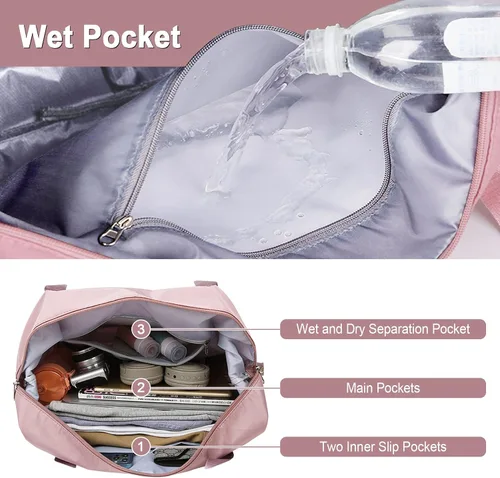Vista 4 de WOOMADA Bolsa de viaje plegable, bolsas de fin de semana para mujer, bolsa de mano con espacio expandible, bolsas de transporte para aviones