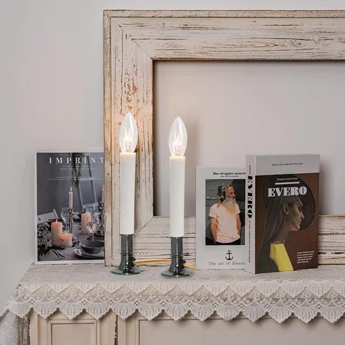 Vista 8 de Paquete de 4 velas eléctricas para ventana con base chapada en peltre, interruptor de encendido/apagado, lámpara de velas de ventana con bombilla
