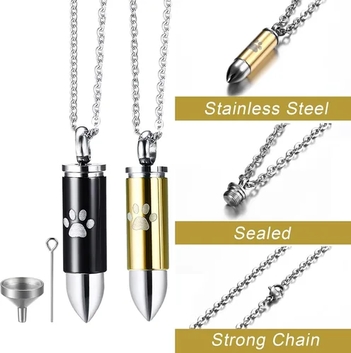 Vista 4 de 2PCS Cremation Jewelry for Ashes for Pet Dog Cat Paw Print Pendant Urn Necklace for Ashes for Men Stainless Steel Memorial Necklace Cremation