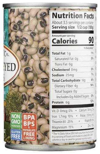 Vista 5 de Eden Guisantes negros orgánicos, lata de 15 onzas, sin sal, sin OMG, sin gluten, vegano, kosher, cultivado en Estados Unidos, para calentar