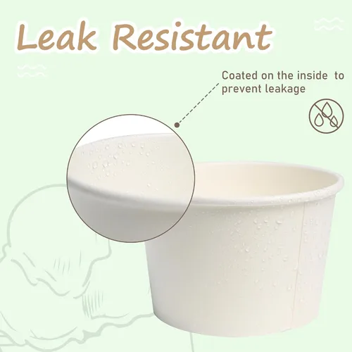 Vista 4 de ESSENTIAL Tazas de helado de papel con tapas, 50 piezas de 8 onzas, cuencos desechables de postre con tapas para alimentos calientes o fríos