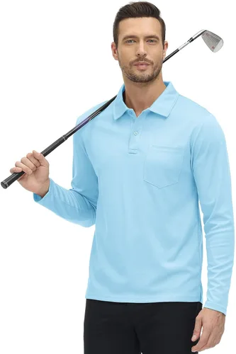 Vista 26 de Rdruko Polo para hombre con bolsillo de manga larga de secado rápido para golf al aire libre con cuello