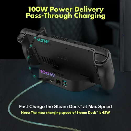 Vista 6 de Nyko Base de alimentación para Steam Deck Base de plataforma de vapor 6 en 1 Base de alimentación USB-C de carga rápida 2 puertos USB 3.1