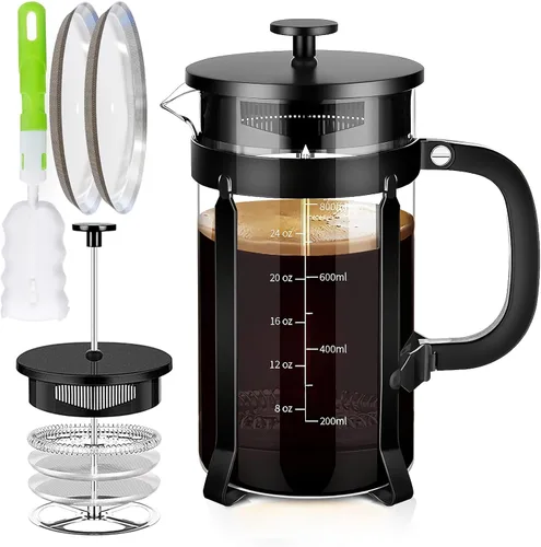 Vista 15 de YMMIND - Cafetera de prensa francesa de 34 onzas, cafetera de espresso de 5 tazas, cafetera de cobre para café frío con resistencia al calor y Ámbar
