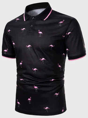 Vista 5 de Floerns Polo casual de manga corta para hombre, cuello de contraste, media solapa