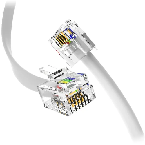 Vista 10 de Cable telefónico RJ11 de 1 pie – Cable de teléfono fijo de 4 cables de grado profesional, 100% cobre, chaqueta de PVC resistente, contactos dorados