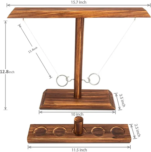 Vista 3 de Juego de lanzamiento de anillos para adultos y familia: juego grande de lanzamiento de ganchos y anillos de madera de 15.7 x 13 pulgadas para mesa