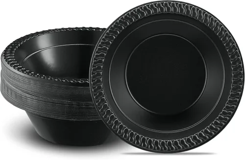 Vista 19 de PLASTICPRO 100 cuencos de plástico negros ligeros de 5 onzas, cuencos pequeños de plástico para sopa, platos negros para ensalada y postre