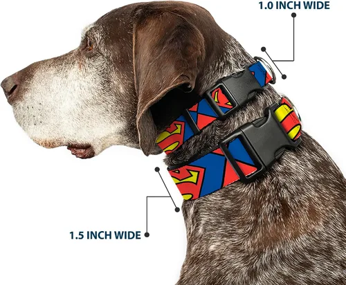 Vista 2 de Collar de clip de plástico con hebilla – Superman Shield CLOSE-UP azul/rojo/amarillo – 1.0 in de ancho – se adapta a cuello de 9 – 15 pulgadas