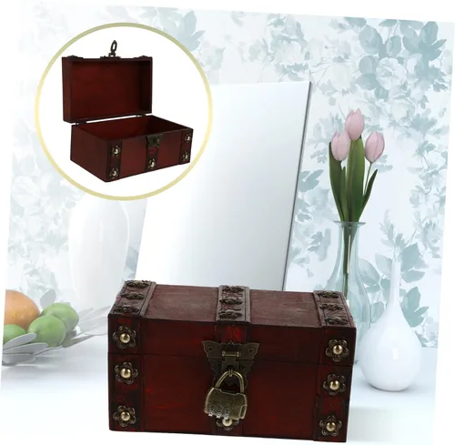 Vista 3 de EXCEART 2 Pcs Vintage Wooden Storage Box Wood Treasure Chest Kids Storage Bins Trinket Keepsake Chest Vintage Jewelry Small Handcrafted Wooden