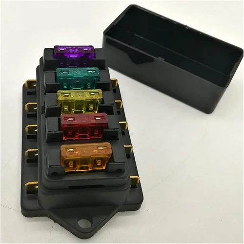 Vista 5 de 12V/24V 4 vías 5 vías auto hoja caja de fusibles titular circuito estándar ATO + fusible de hoja libre (color : soporte de fusible ATO 4 vías)