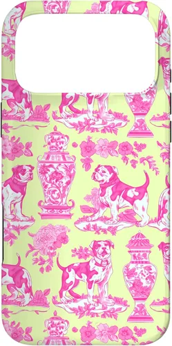 Vista 22 de Chinoiserie Dog Yellow Pink Toile Preppy Grandmillennial Case for iPhone 16