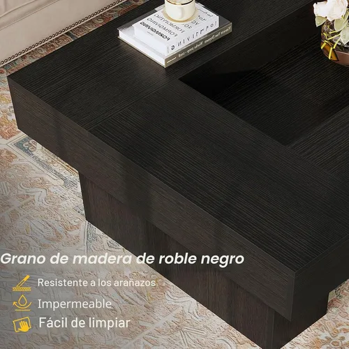 Vista 8 de LVB - Mesa de café negra, mesa de sala moderna de madera con LED y almacenamiento, mesa central única de gran tamaño y forma rectangular con luz