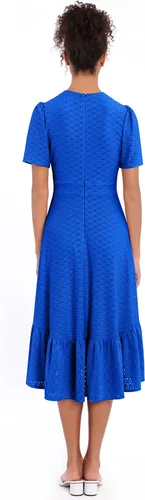 Vista 3 de London Times Vestido cruzado de manga corta con volantes para mujer