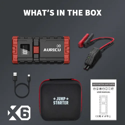 Vista 4 de X6 1600A Jump Starter Paquete de refuerzo de batería de litio de 12 V, caja de salto portátil, banco de energía y cables de puente para motores