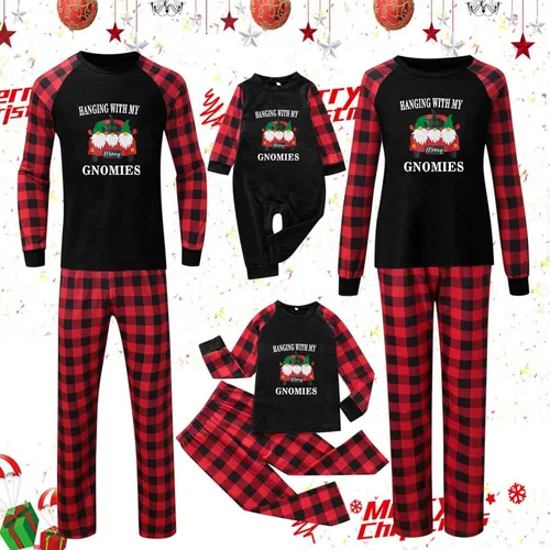 Vista 2 de Pijamas de Navidad para la familia, conjunto de pijamas a juego divertido de Navidad, ropa de descanso de manga larga a cuadros para mujeres