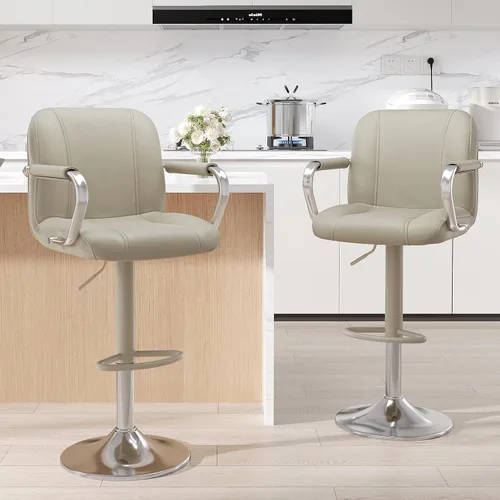 Vista 21 de MALOL Juego de 1 sillas de mostrador beige con respaldo, sillas altas giratorias ajustables para isla de cocina, asientos modernos, taburetes