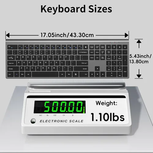 Vista 5 de Teclado inalámbrico delgado de tamaño completo 2.4G con teclado numérico, botón de calculadora, receptor USB, bloqueo Fn, diseño de interruptor