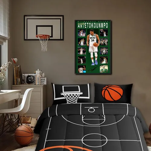 Vista 5 de Póster firmado de la superestrella del baloncesto Giannis Antetokounmpo para niños, decoración de pared, dormitorio, decoración de pared, lienzo